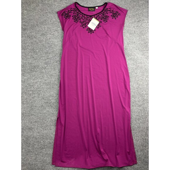 Bob Mackie Wearable Art Dress Womens Large Purple Black Embroidered Maxi Floral - Picture 1 of 8